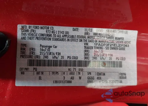 2014 Ford Focus Se from USA, damaged, VIN 1FADP3F21EL231363